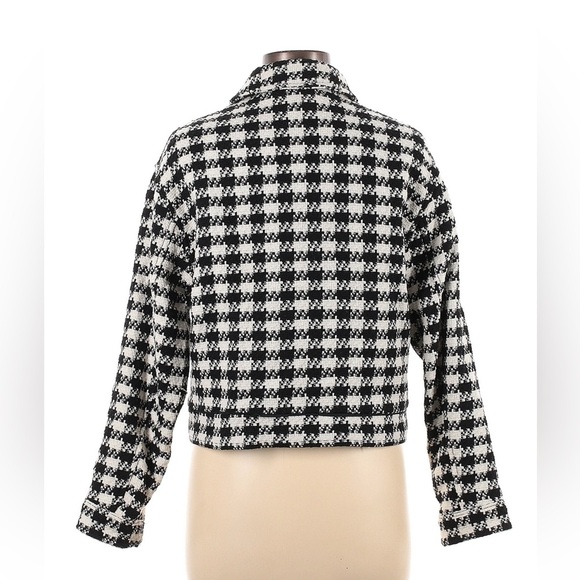 NWT Zara Houndstooth Tweed Wool Blend Blazer Jacket M Jewel Button Fall Workwear - Picture 7 of 9